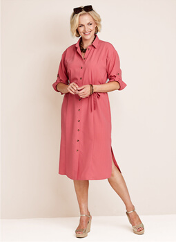 Button Front Roll Sleeve Dress - LS659
